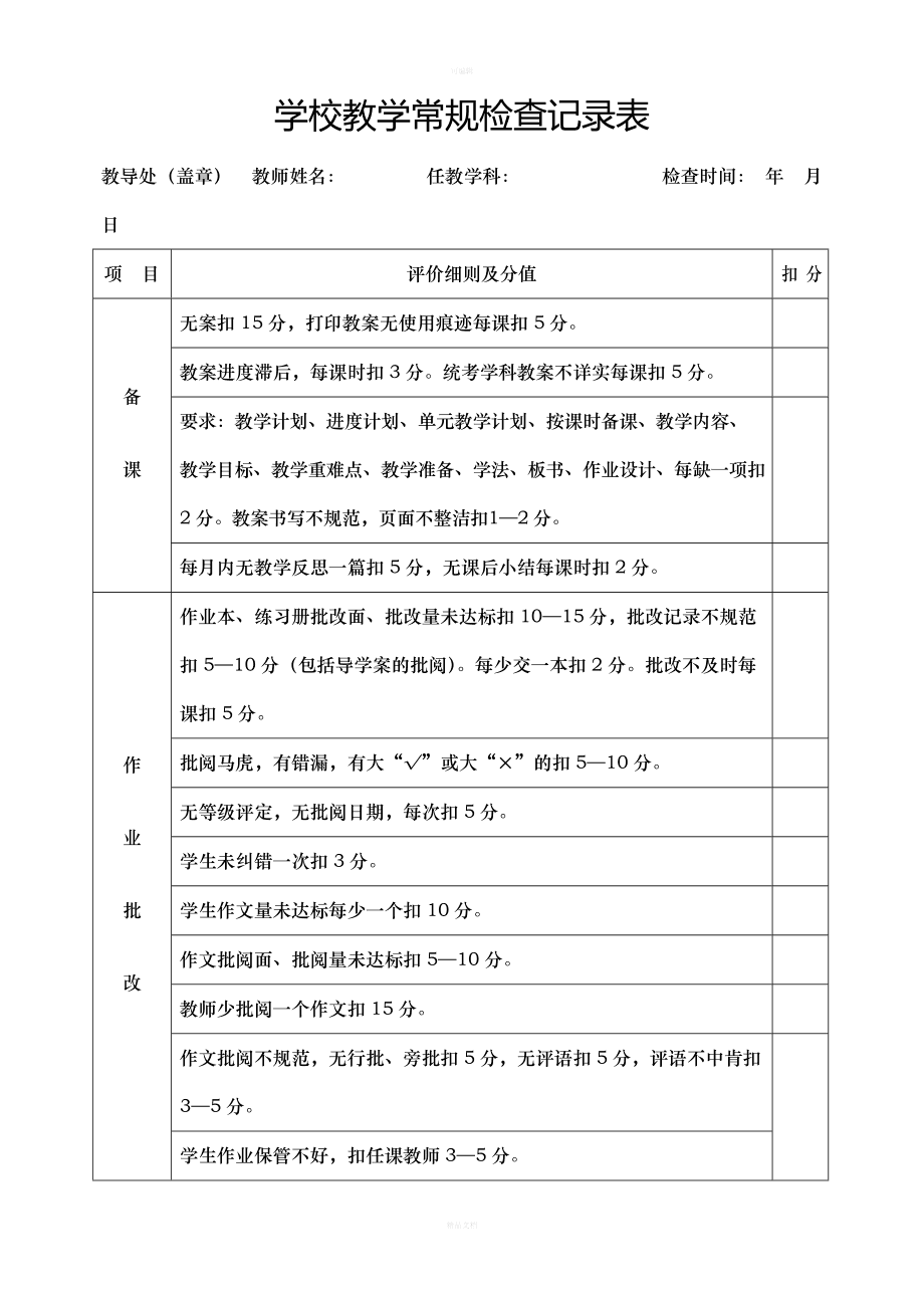 教学常规检查记录表在教育教学检测与评价活动中的关键作用与实践路径